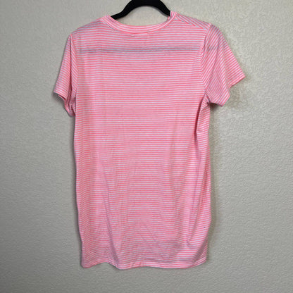 Heart Hips Womens Sz M Short Sleeve T Shirt Neon Pink Striped