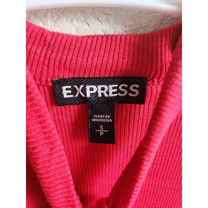 Vintage Y2K Express Womens Sz S Ribbed Long Sleeve T Shirt Red Bow Front