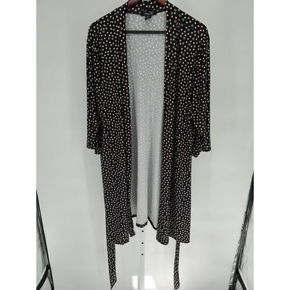 rene Rofe Womens Sz 1X Tie Waist Long Sleeve Robe Black Pink Polka Dot