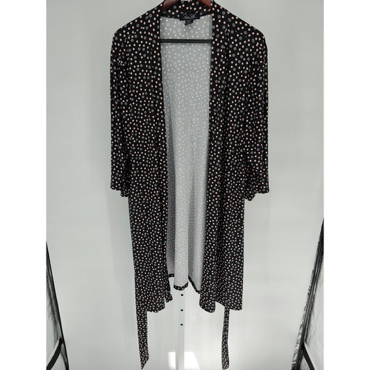 rene Rofe Womens Sz 1X Tie Waist Long Sleeve Robe Black Pink Polka Dot