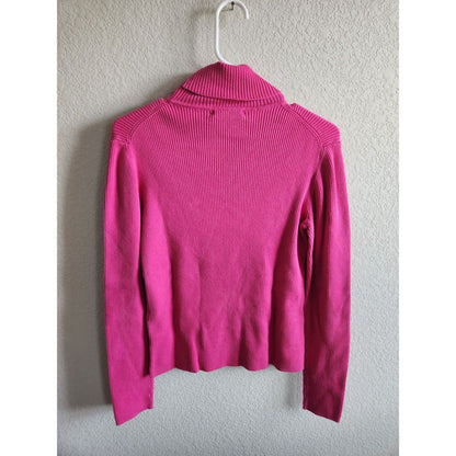 Casual Corner womens Sz S Bright Pink Turtleneck Sweater Ribbed