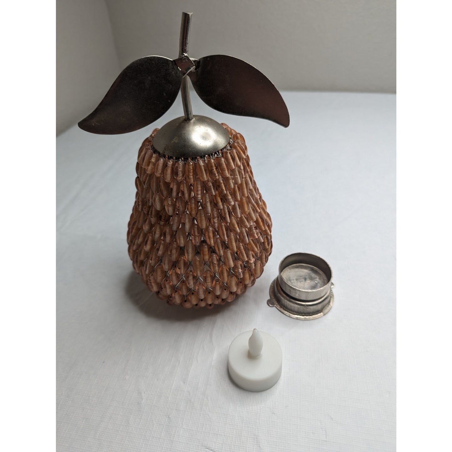 Vintage Mid Century Glass Beaded Tealight Candle Holder Pear Fruit