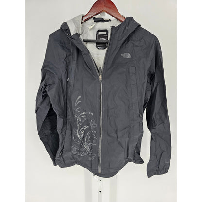 The North Face Womens Sz L Full Zip Nylon Windbreaker Jacket Black Floral