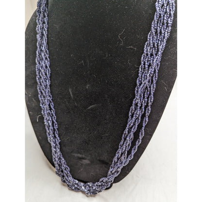 Vintage Mid Century Multi Strand Seed Bead Rope Style Necklace Dark Blue