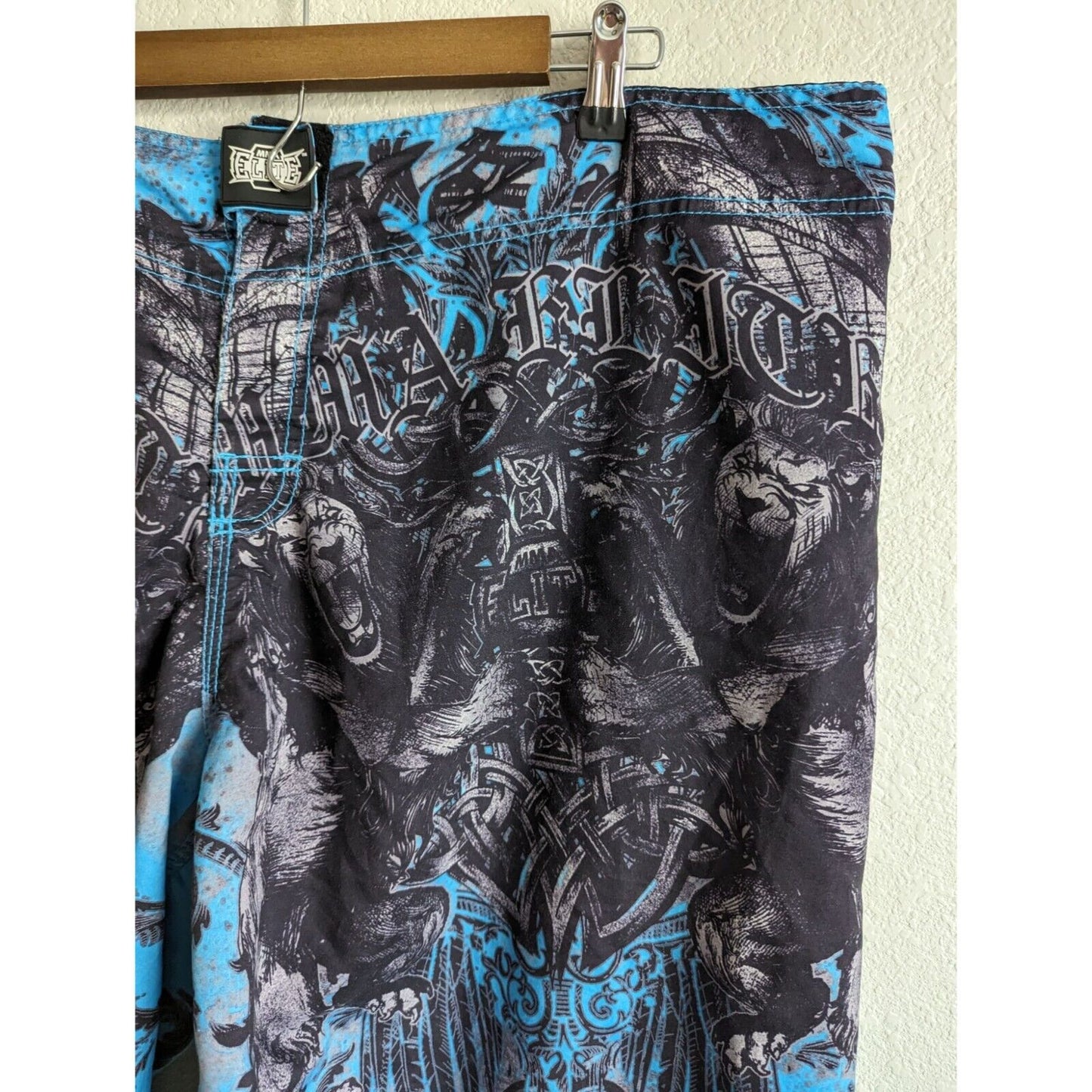 Mens Swim Trunks MMA Elite Lion Board Shorts Medium Y2k Trunks Sz 46
