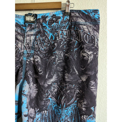 Mens Swim Trunks MMA Elite Lion Board Shorts Medium Y2k Trunks Sz 46