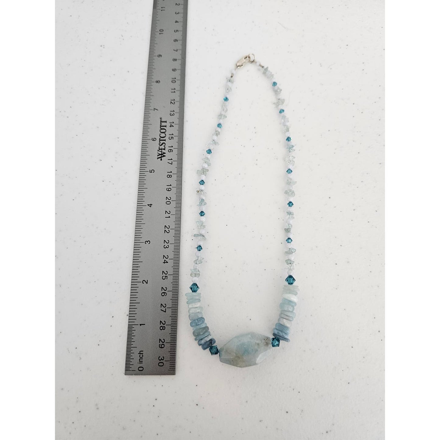 Handmade Single Strand Translucent Stone Beaded Necklace Light Blue