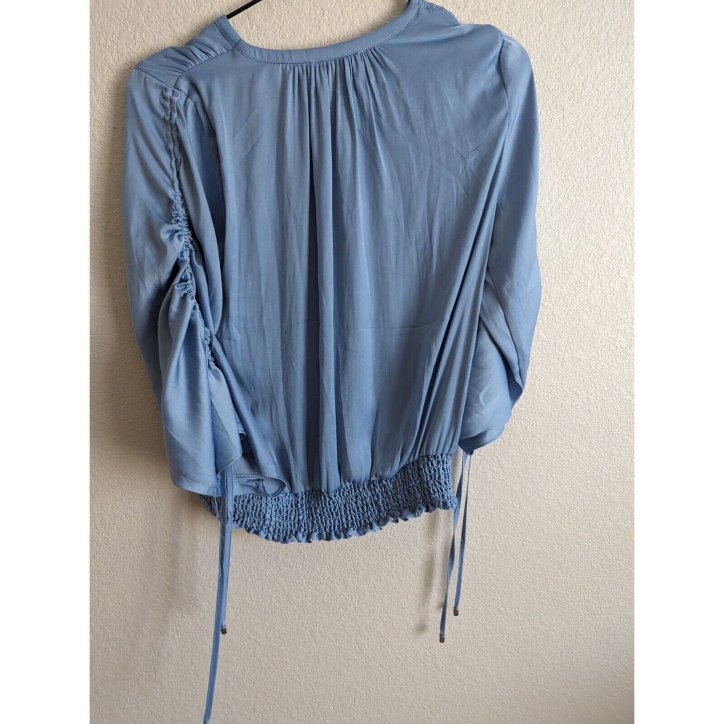 Philosophy Womens Sz S 3/4 Sleeve Light Blue Satin Blouse Tie sleeve