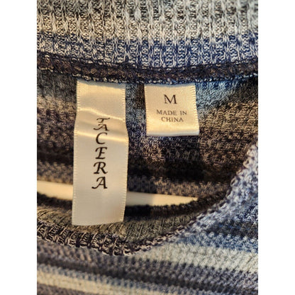 Tacera Womens Sz M Short Sleeve Knit Turtleneck Dress Knee Length Blue Striped