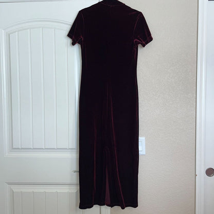 Vtg Y2K 2000s Maurices Womens Sz S Maxi Dress Red Burgundy Velvet