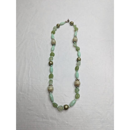 Vintage Mid Century Glass Beaded Single Strand Necklace Seafoam Green