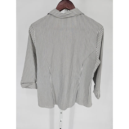 Covington Womens Sz L Long Sleeve Button Up dress Shirt Striped Gray White