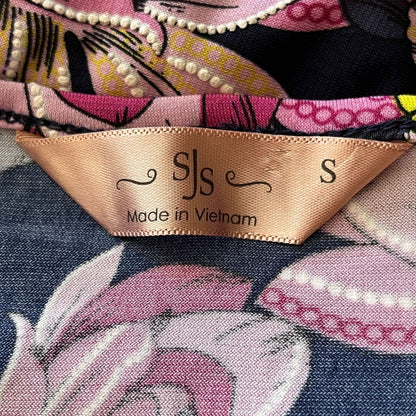 SJS Womens Sz S Knee Length Dress Bell Sleeve Navy Floral