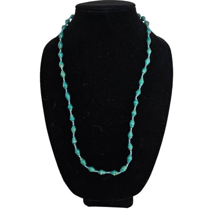 NecklaceVintage 1990s Single Strand Beaded NEcklace Green and Blue BEads