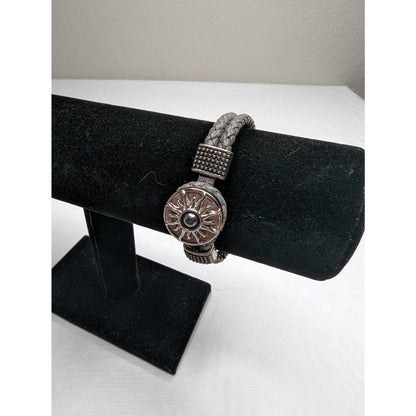 Vintage Leather Braided Rope Southwestern Bracelet Silver Stone