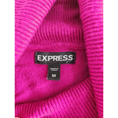 Vintage Y2K 2000s Express Womens Sz M Fitted Turtleneck Sweater Bright Pink