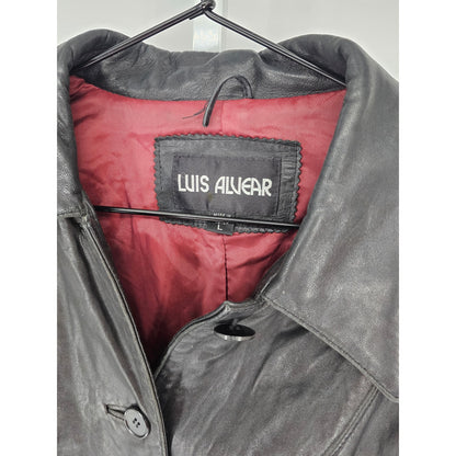 Vintage Louis Alvear Womens Sz L Button Up Black Leather Jacket