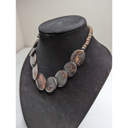 Vintage 1960s Wooden Choker Style Necklace Brown Disk Beads