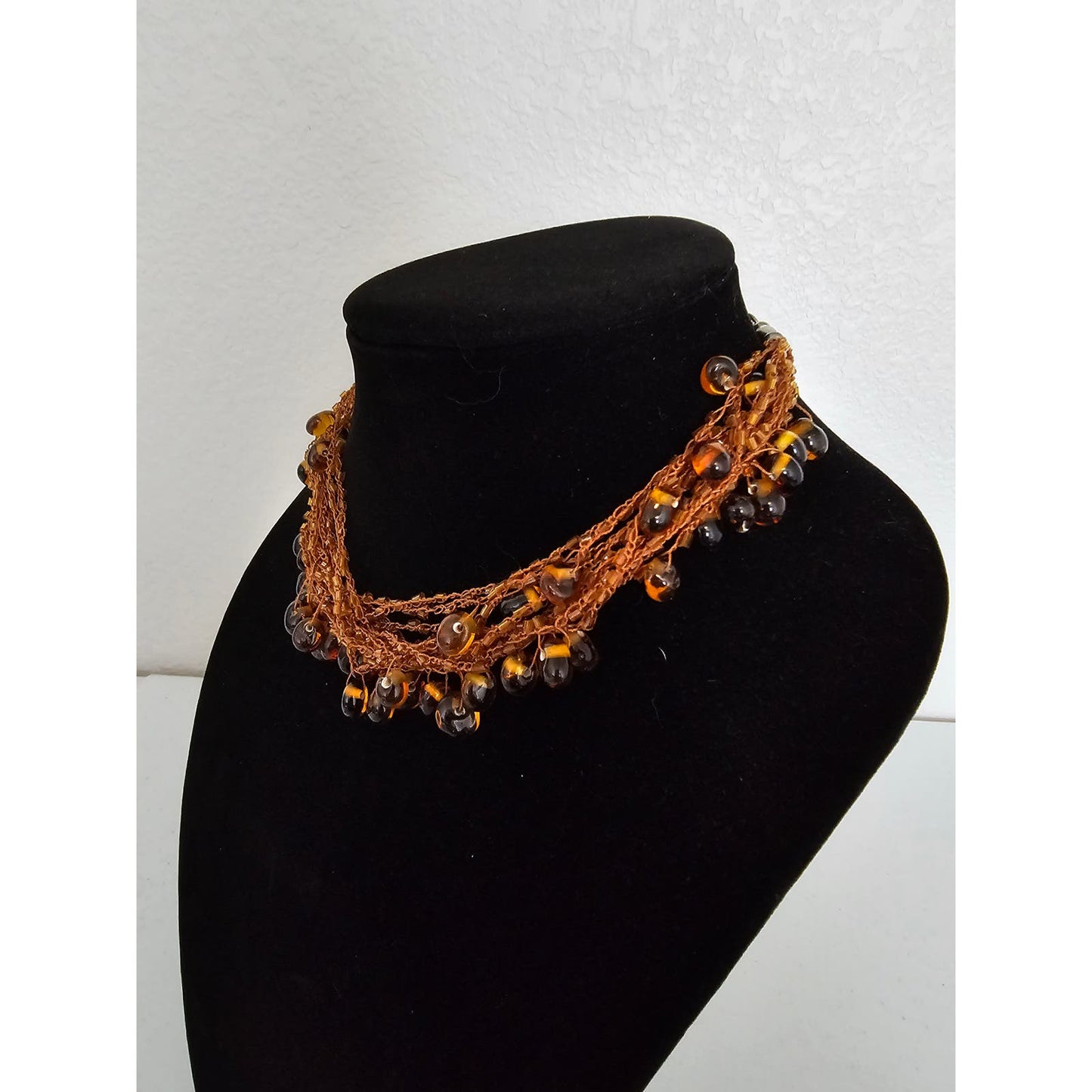 Vintage Layered Amber Beaded Choker Necklace Boho