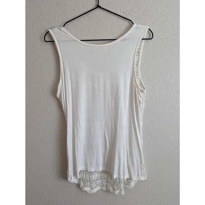 Zenana Styles Womens Sz M Sleeveless Button Down Top White Lace