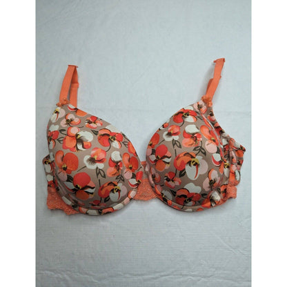 Modern Movement Sz 34C T Shirt Bra Orange Beige Floral