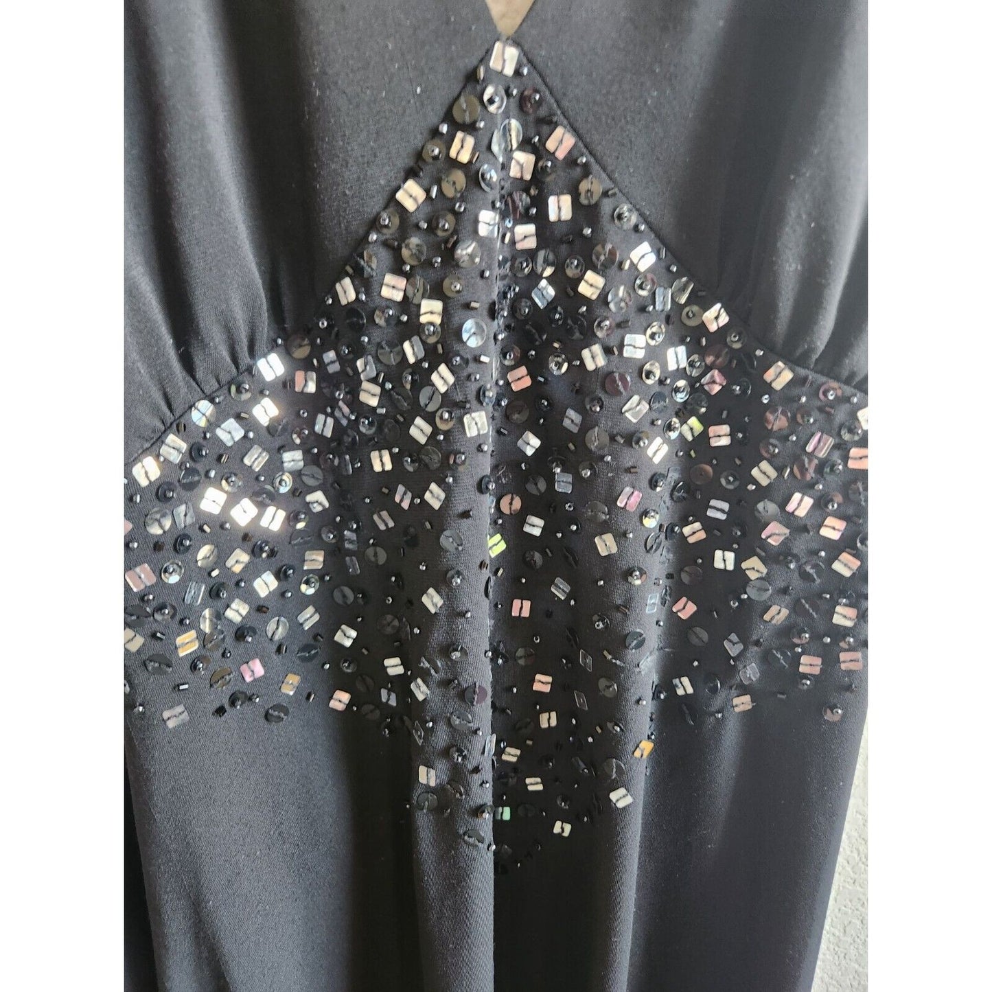 Vintage Maggy London 12P Petite Halter Midi Dress Black Formal Beaded