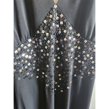 Vintage Maggy London 12P Petite Halter Midi Dress Black Formal Beaded