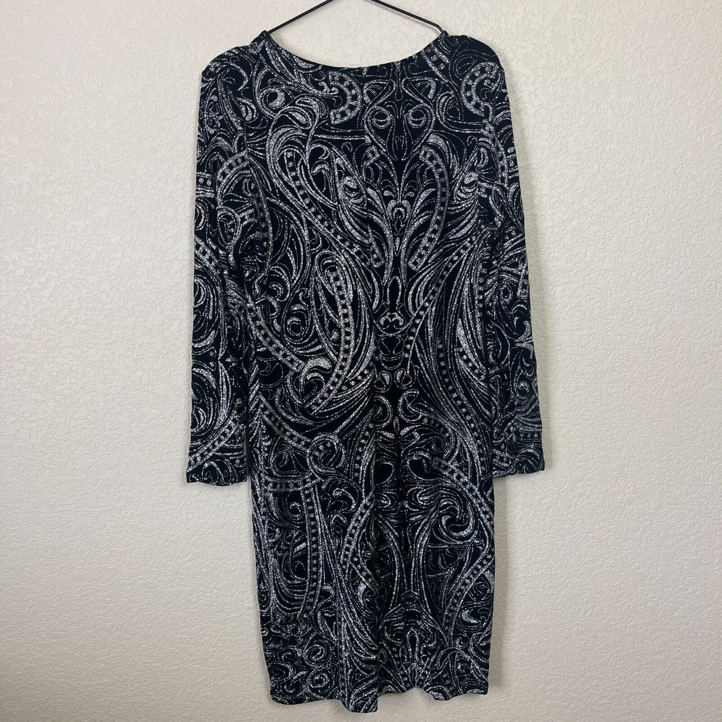 Vintage Blu Sage Womens Sz 12 Cocktail Dress Black Silver Glitter Midi