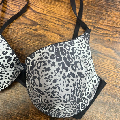 Maidenform Womens Sz 34C Black and Gray Animal Print T Shirt Bra Leopard