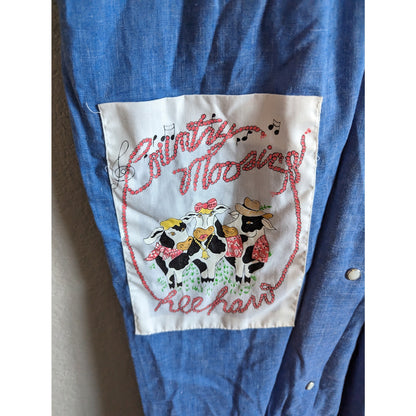 Vintage 1970s Womens Sz S Chambray Pearl Snap Nightgown Cow Pockets Country