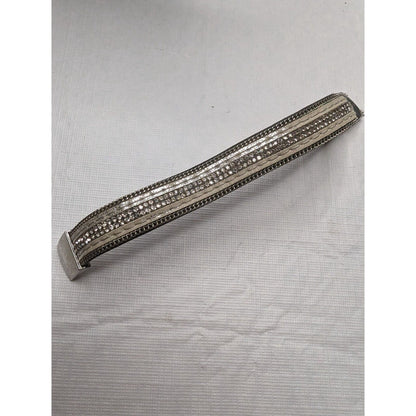 Vintage Leather and Rhinestone Bangle Cuff Bracelet Magnetic Closure Boho