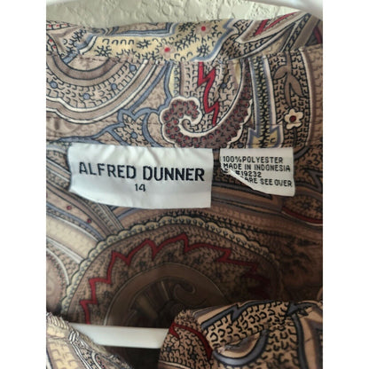 Vintage 1970s Alfred Dunner Womens Sz 14 Collared Blouse Brown Gray Paisley Prin