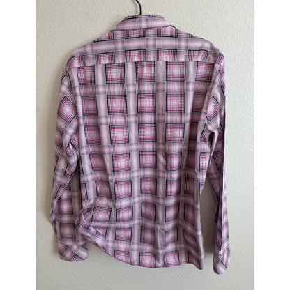 Paoletti Mens Sz L Long Sleeve Button Down Shirt Purple Plaid 100% Cotton