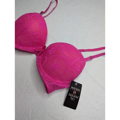 Icy Hot Lingerie Womens Sz 36B Padded Push Up Bra Bright Pink Lace NEW