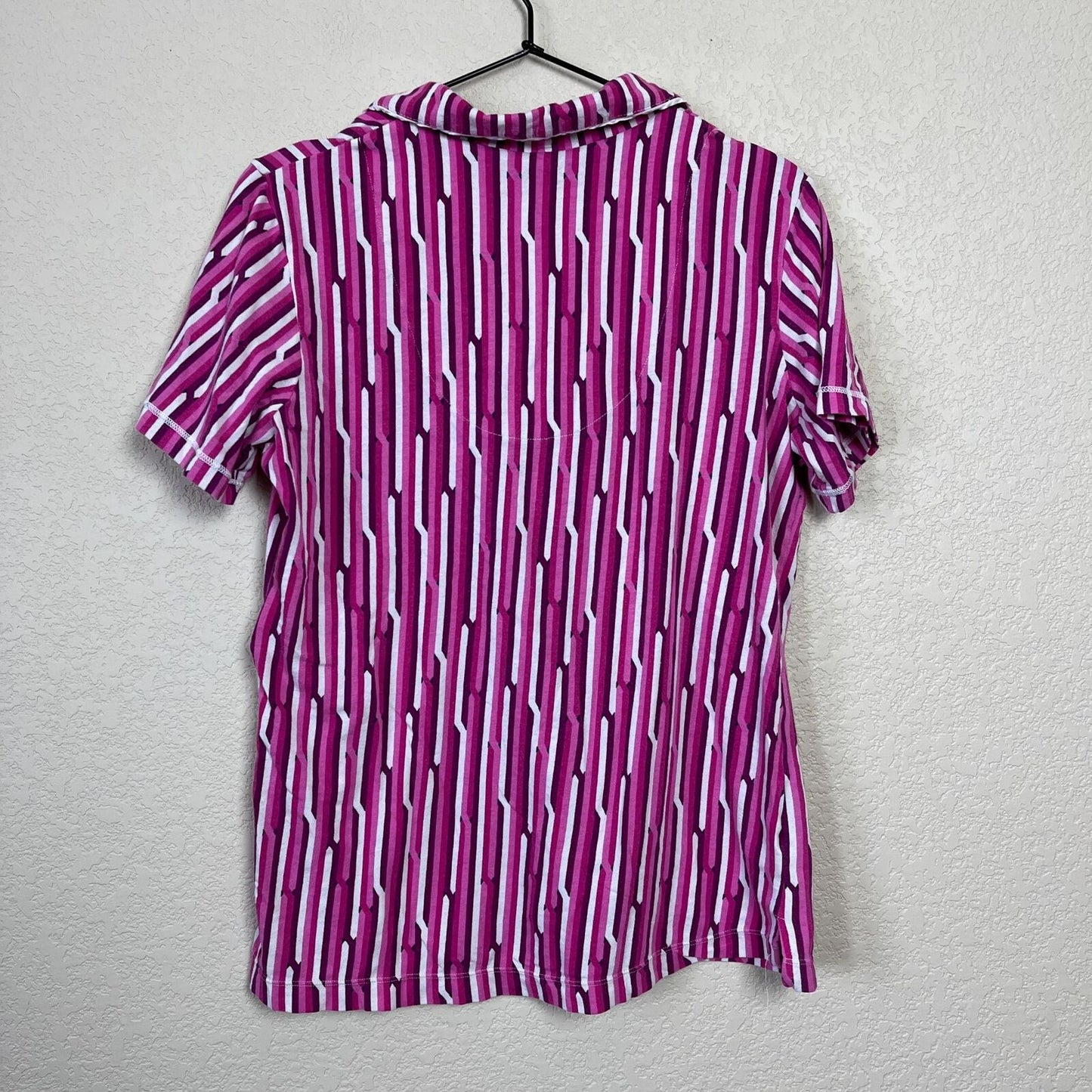DKNY Womens Sz S Button Down Short Sleeve Sleep Shirt Pink Striped