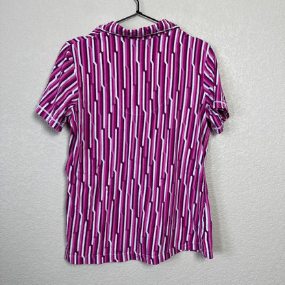 DKNY Womens Sz S Button Down Short Sleeve Sleep Shirt Pink Striped