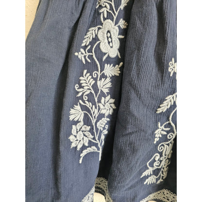 J Crew Womens Sz S Above Knee Cotton A Line Skirt Blue Embroidered