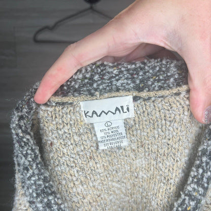 Kamali Womens Sz L Wool Blend V Neck Sweater Beige Gray