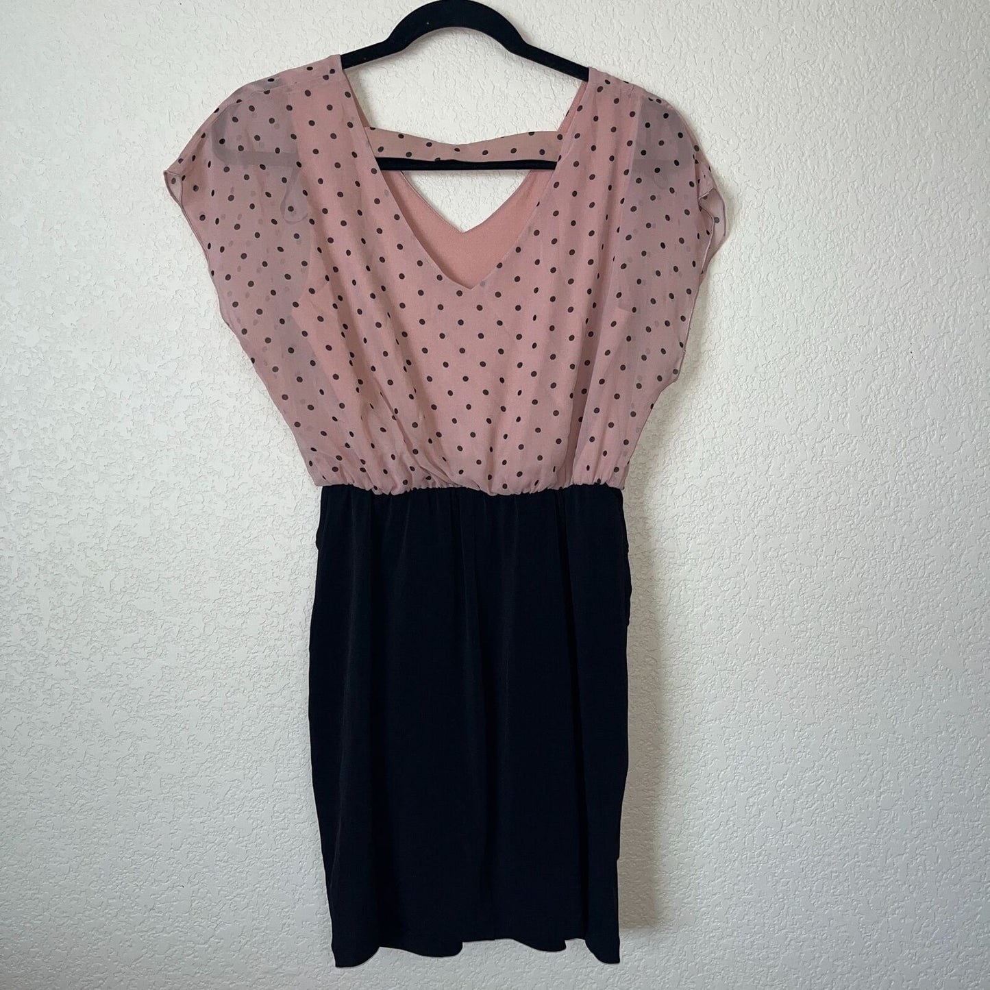 Sweet Storm Womens Sz M Black and Pink Polka Dot Fitted Career Dress