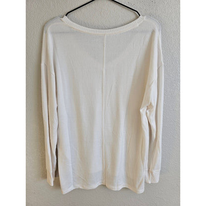 Abercrombie & Fitch Womens Sz S Soft A&F Cozy Long Sleeve Shirt Cream V Neck