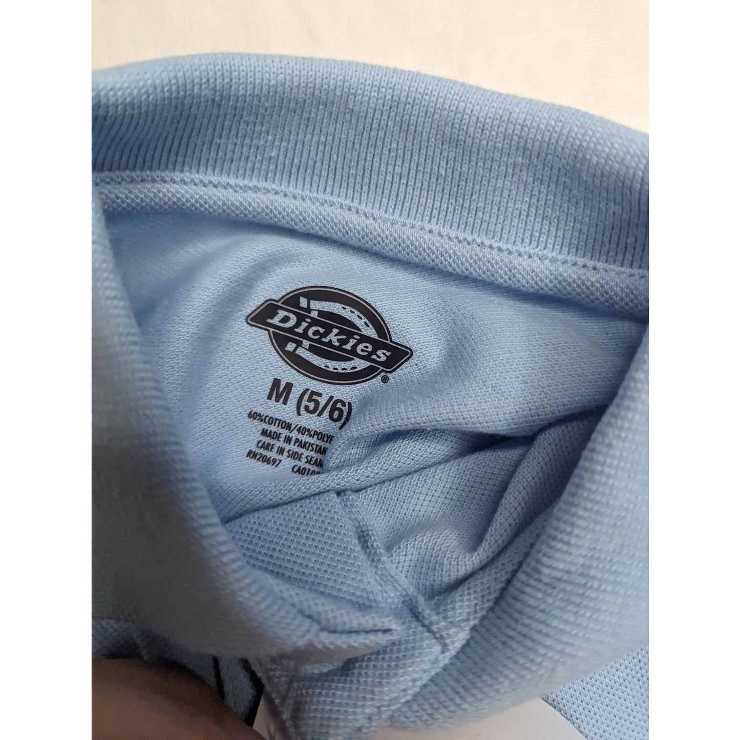NWT Dickies Boys Size M (5/6) Light Blue Pique Polo Short Sleeve Shirt Uniform