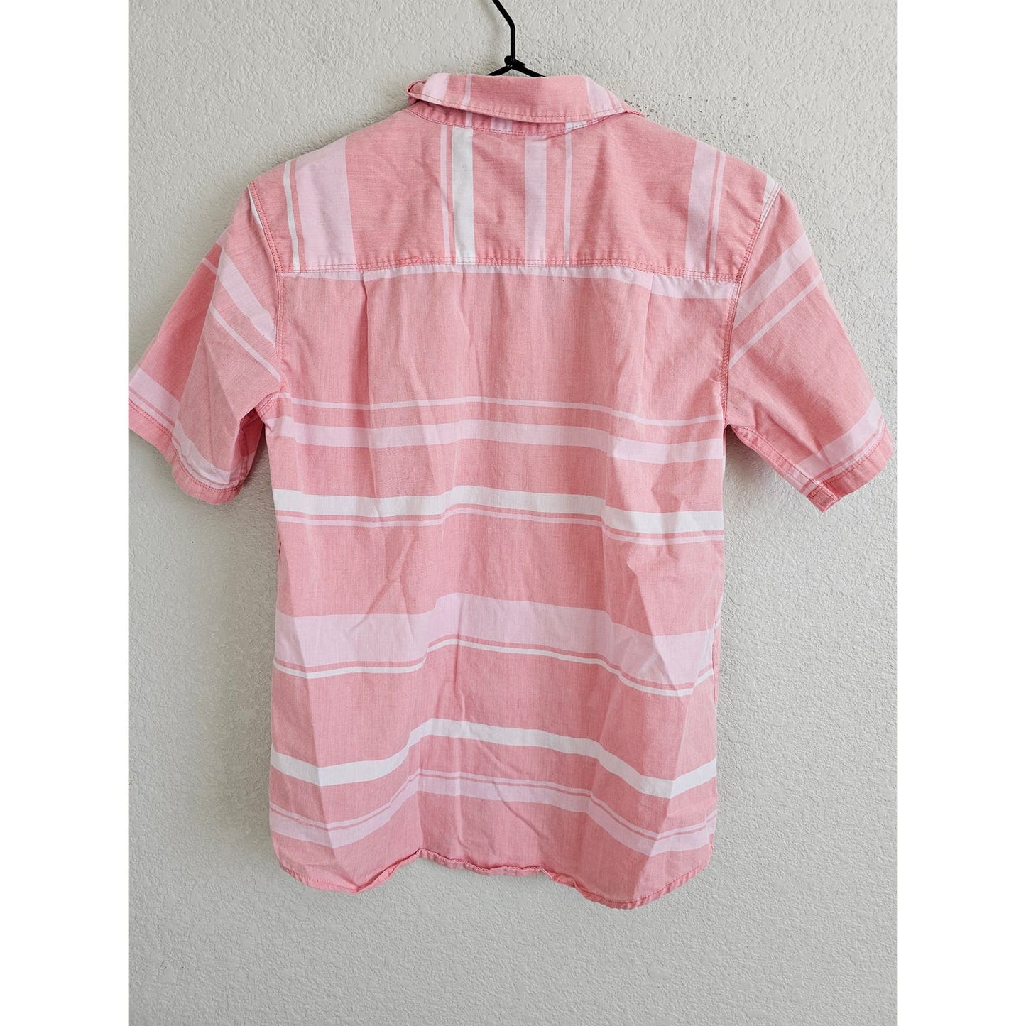 Calvin Klein Jeans Boys Sz L Short Sleeve Button Up Shirt Pink Striped