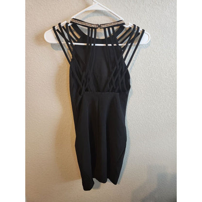 Vintage Emerald Sundae Womens Sz S Mini Dress Black Strappy Rhinestones