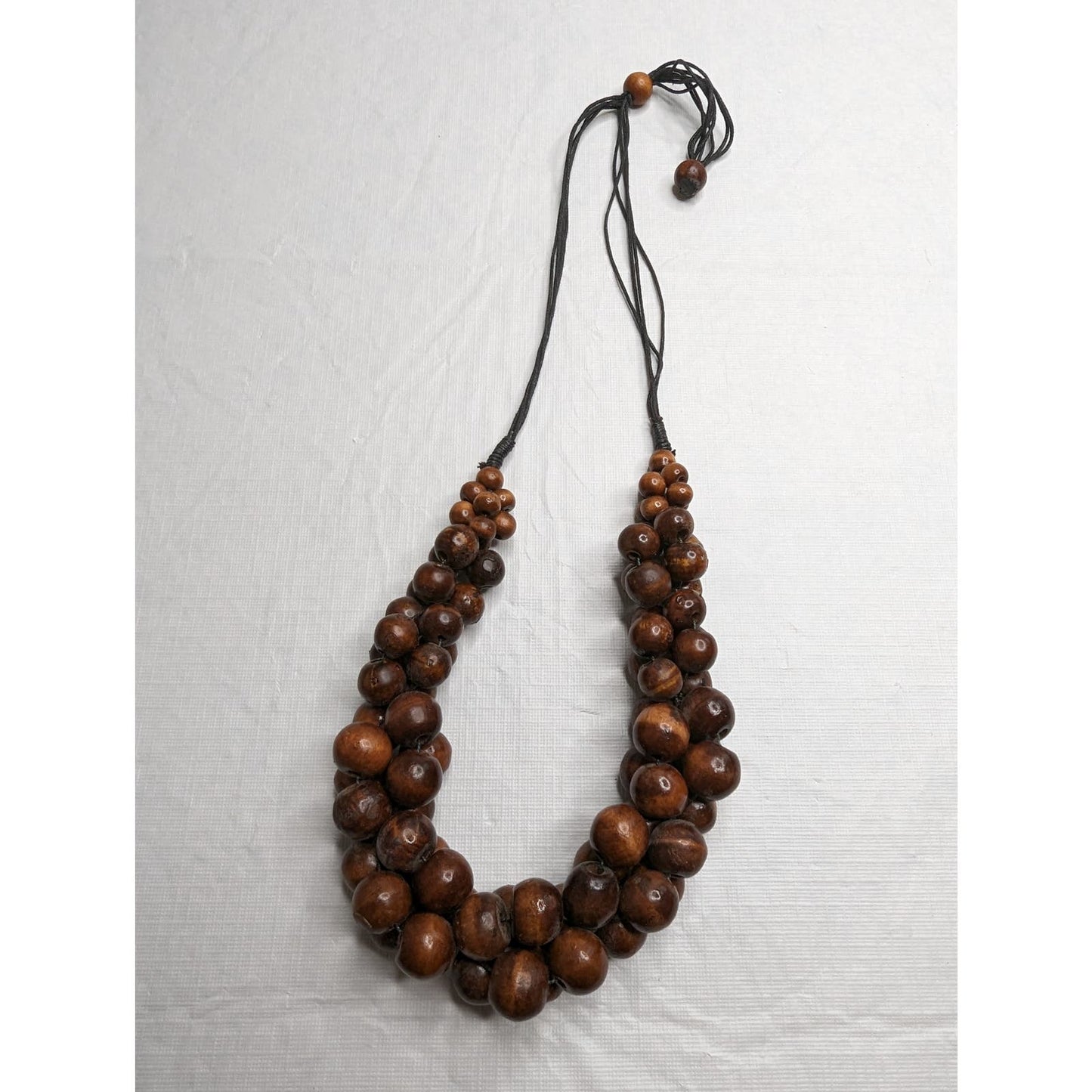 Vintage Mid Century Wooden Cluster Round Bead Statement Necklace Brown