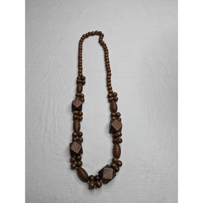 Vintage Mid Century Chunky Wooden Beaded Statement Necklace Brown