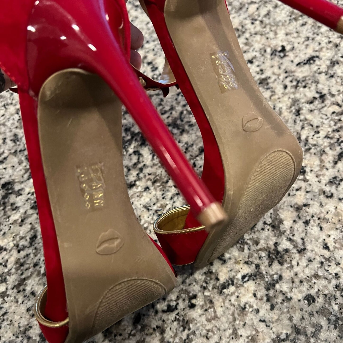 Shoe Republic LA Womens Sz 10 Red and Gold Trim High Heel Sandals Y2K Drag