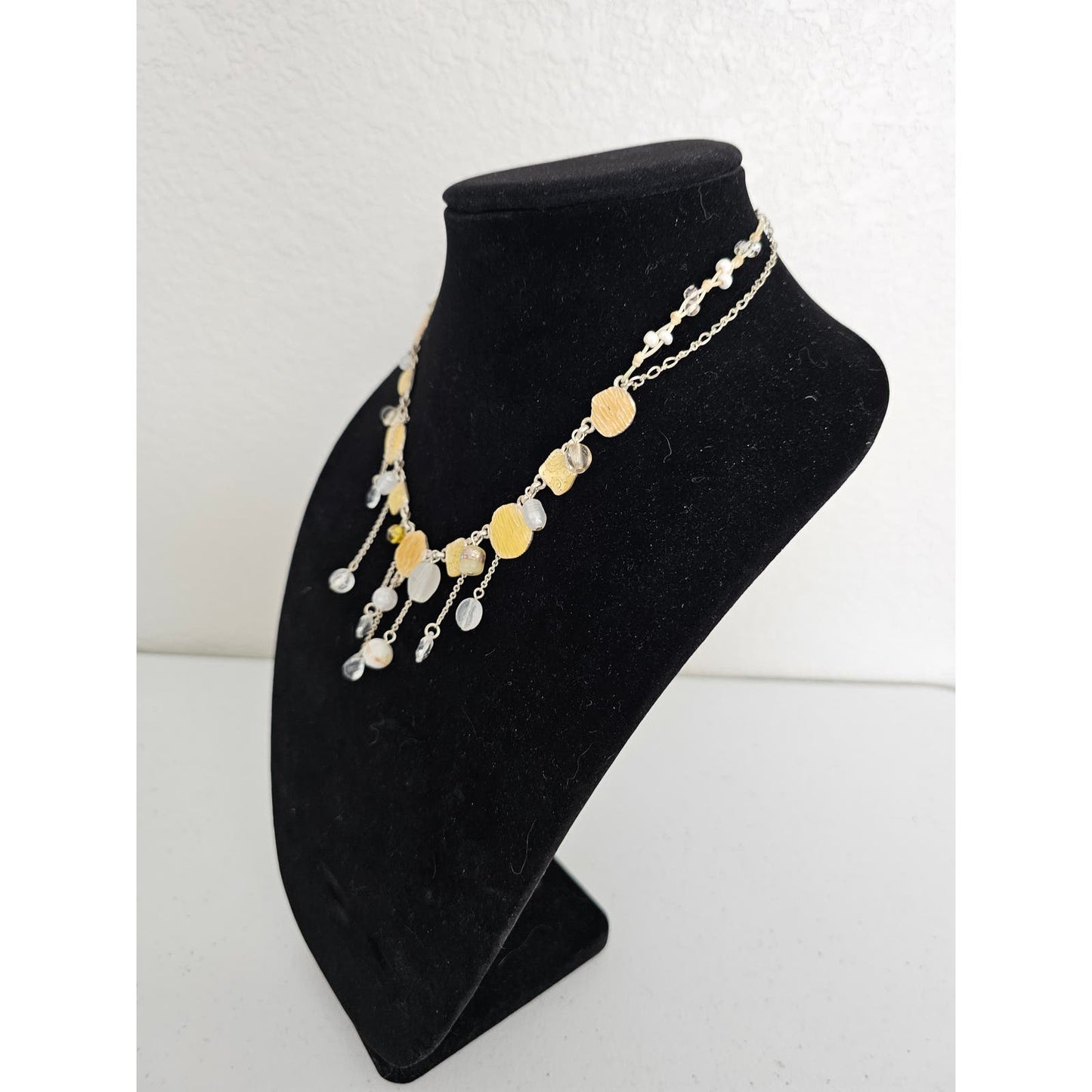 Vintage Y2K Chain Fringe Necklace Clear and Yellow Beads