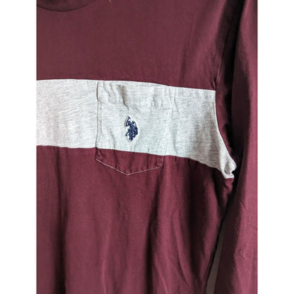 US Polo Assn Mens Sz S Long Sleeve Cotton T shirt Burgundy and Gray