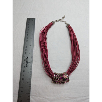 Vintage 1990s Pink Rope Style Statement Necklace Rhinestone Pendant