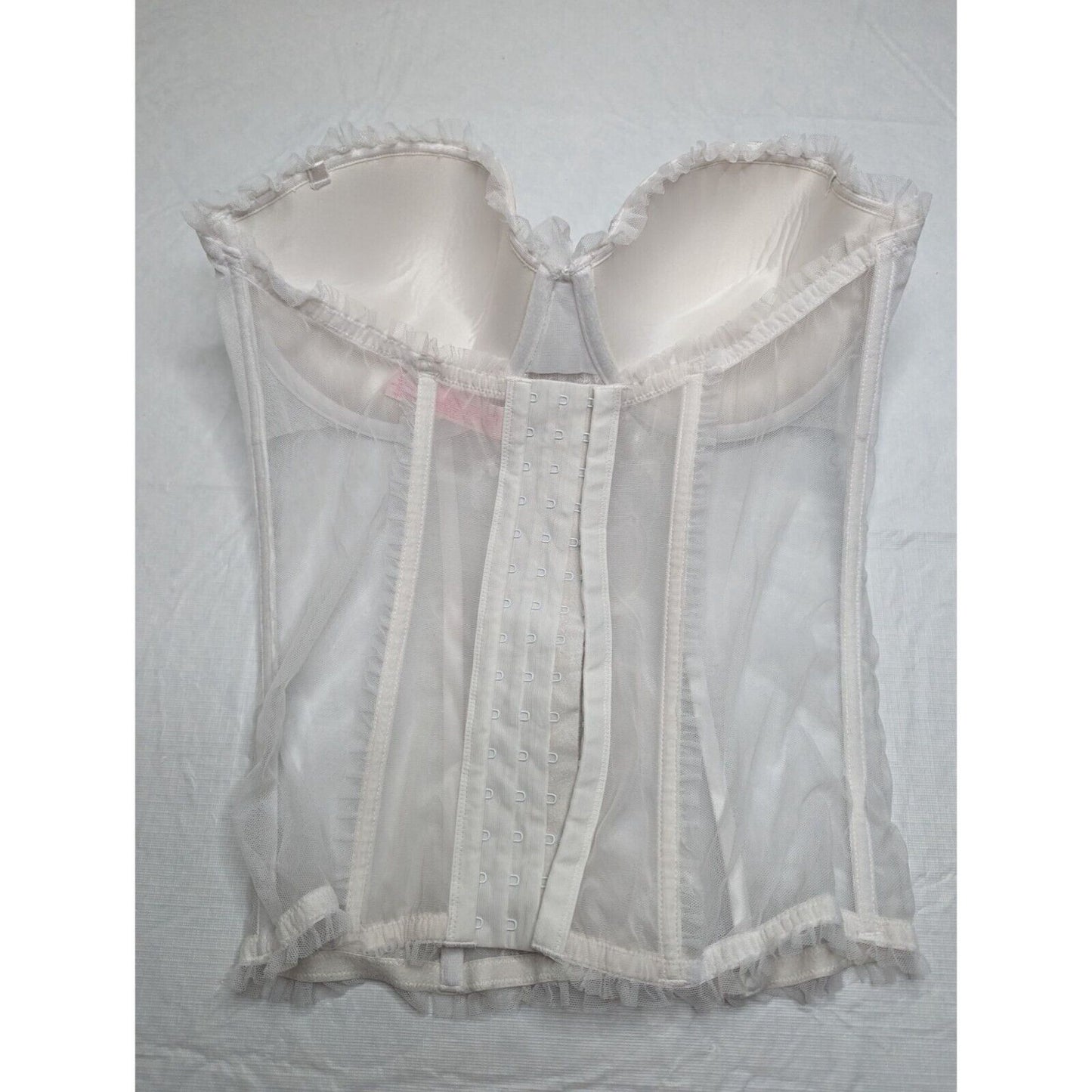 Victorias Secret Womens Sz 36D White Corset Top Bride Semi Sheer Lace